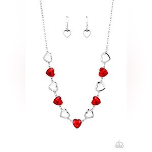 Paparazzi, heart shape, necklace, red and silver
